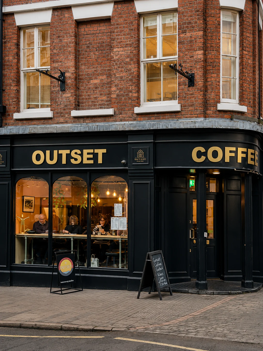 Outset Coffee shopfront on Castle Street with a warm interior view