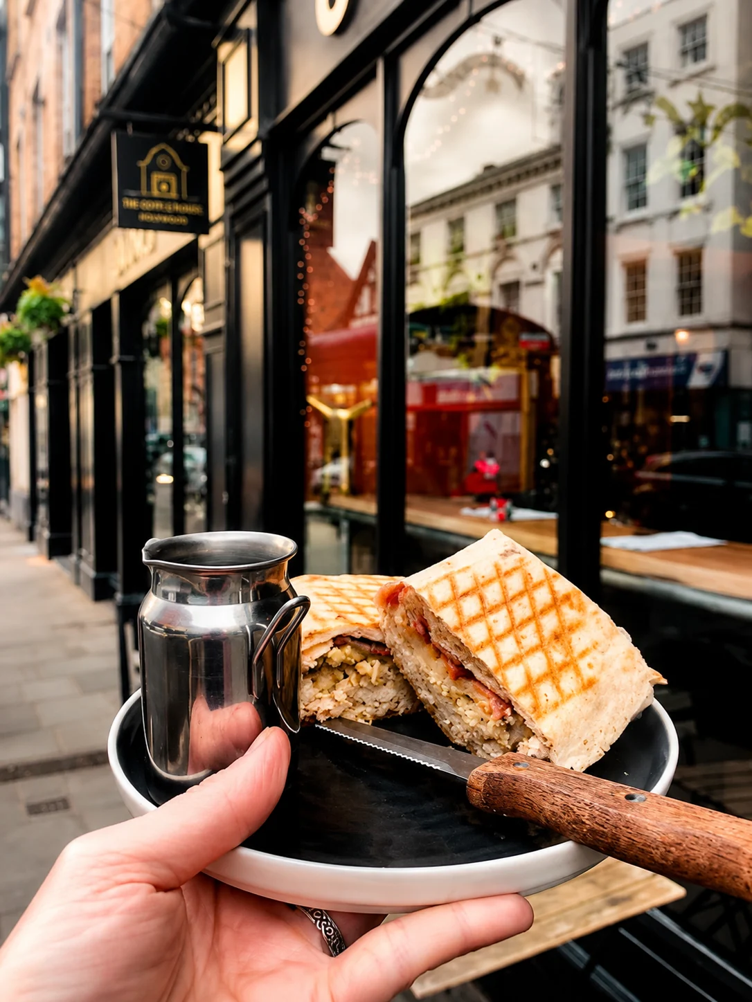 Toasted sandwich served outside Outset Coffee on Castle Street