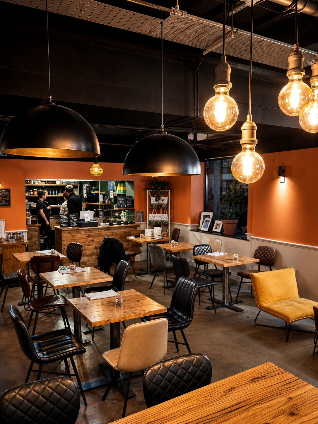 Warmly lit seating area inside Outset Coffee